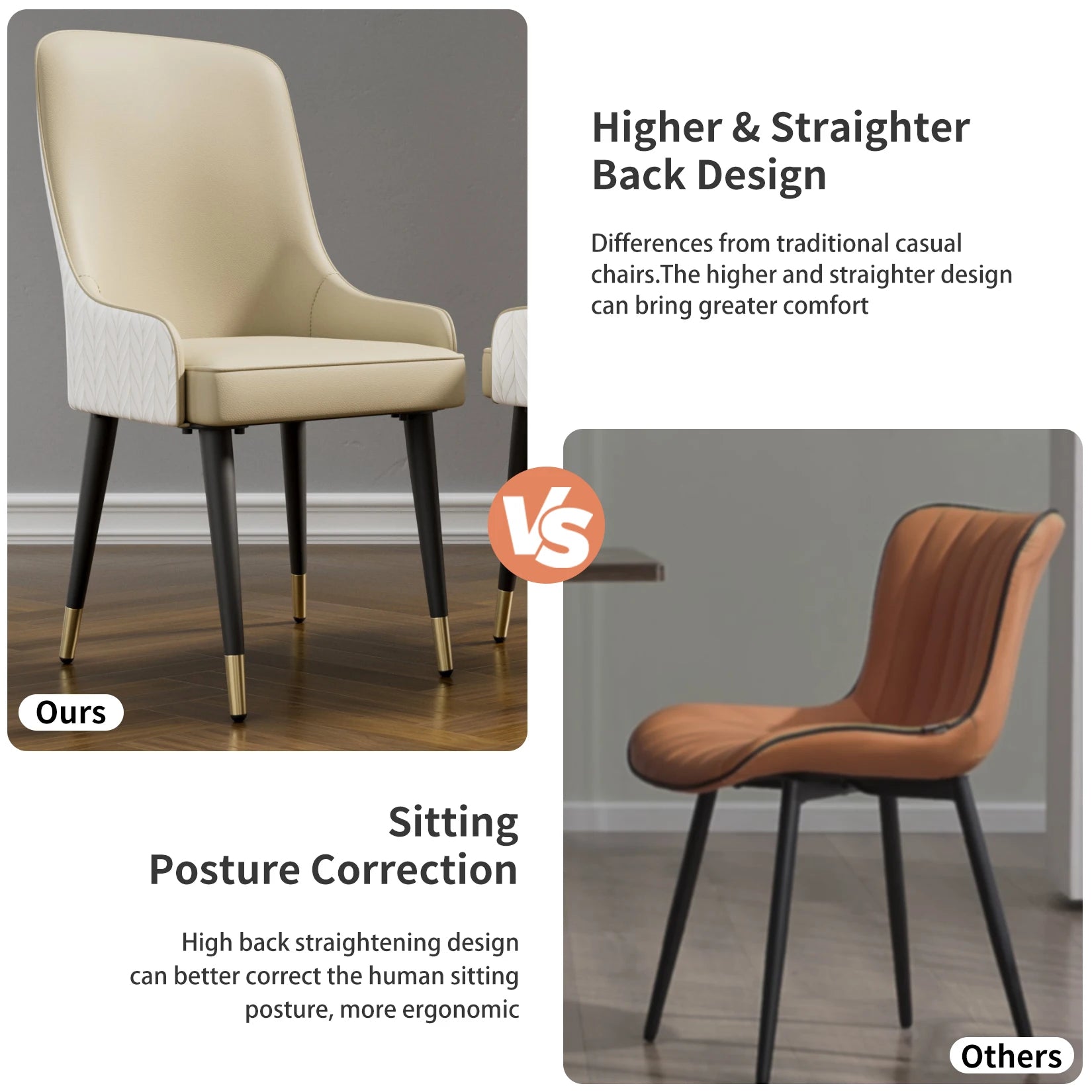 Modern PU Leather Set of 2 Dining Chairs with Metal Legs