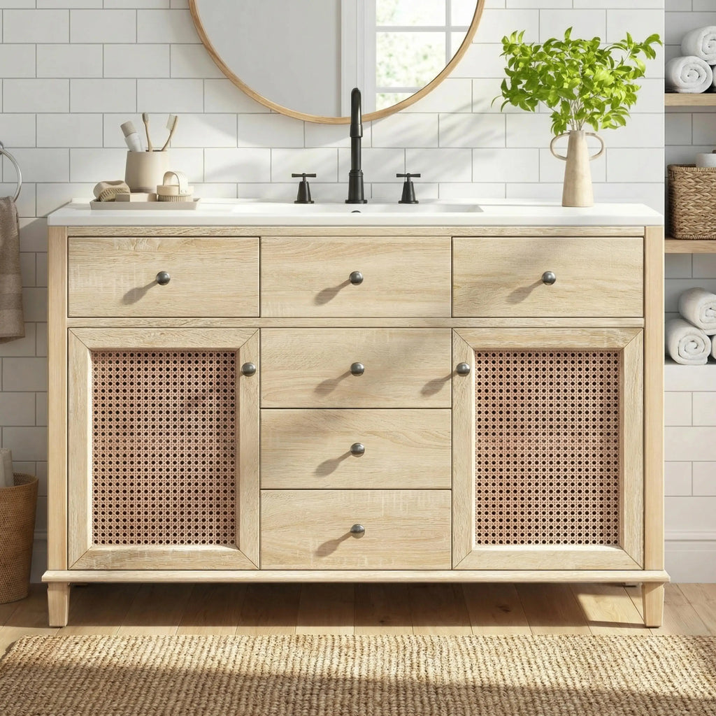 48in Natural Rattan Bathroom Vanity