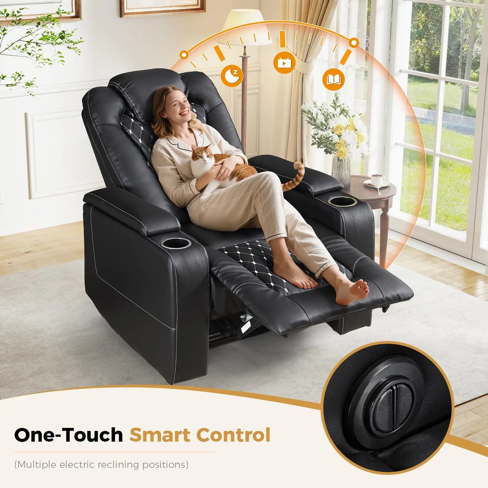 Electric Power Recliner Chair with USB Ports and Cup Holders