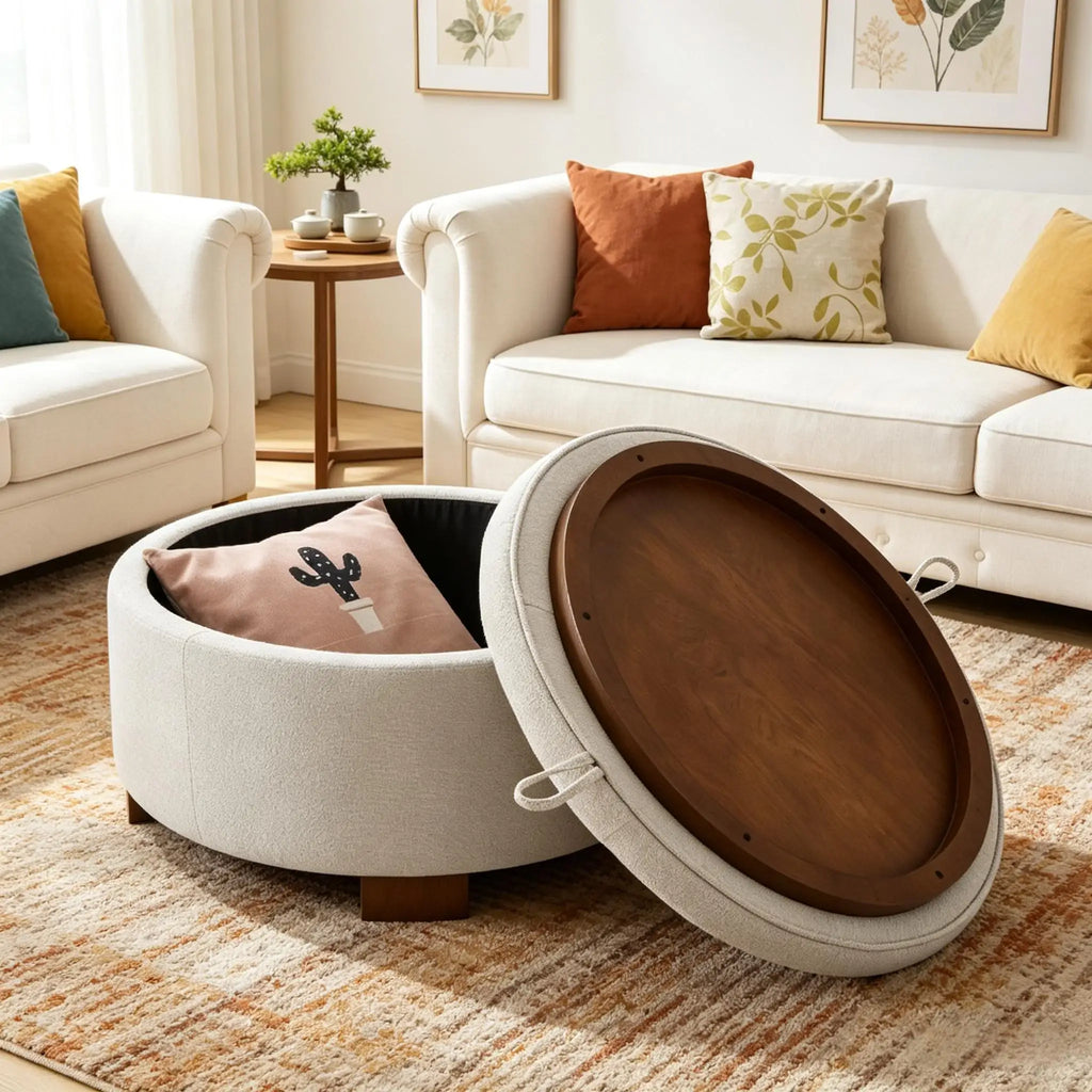 Round Storage Reversible Lid Ottoman