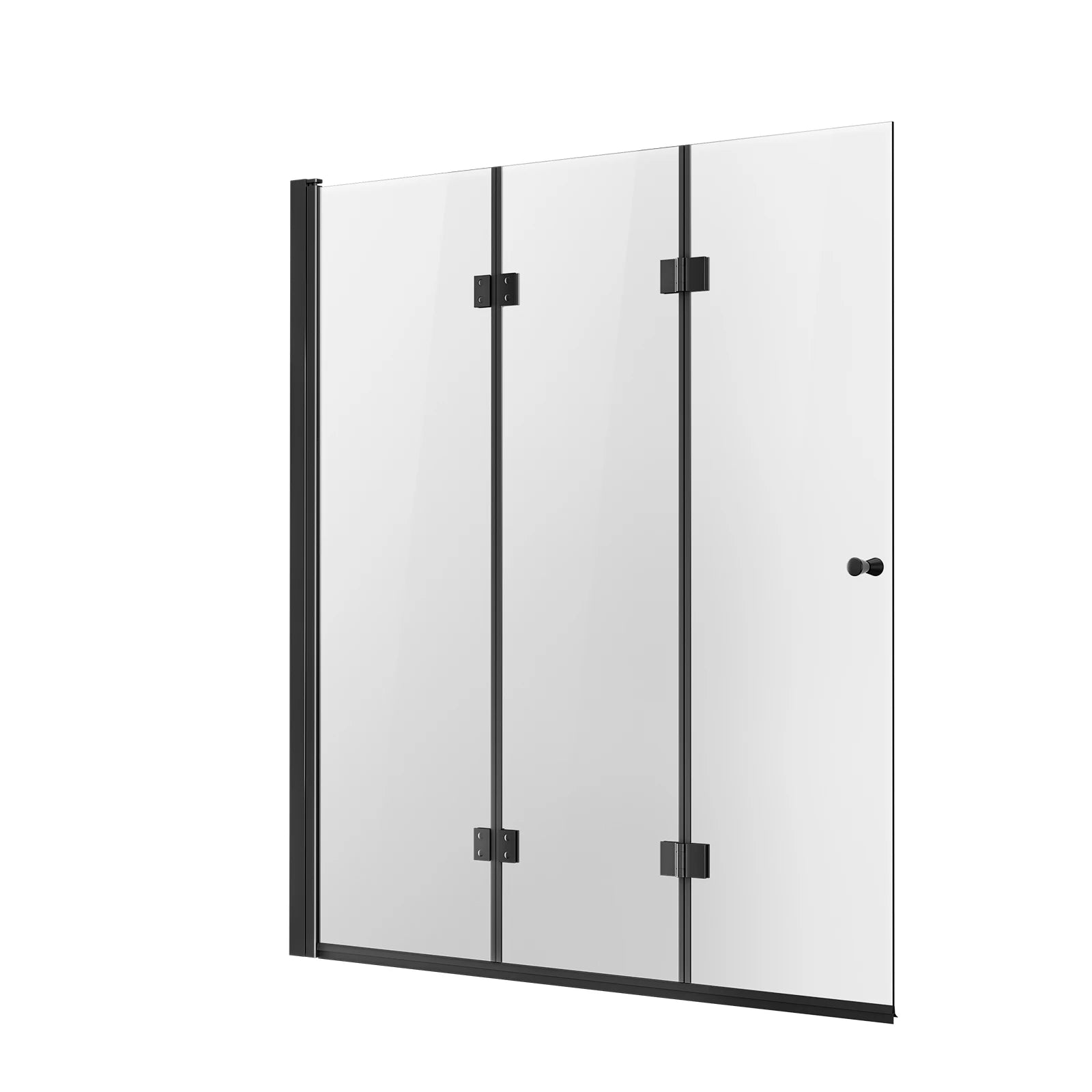 SucceBuy Bathtub Shower Door 51x 56 in Frameless Tri-Fold with 1/4 in Tempered Glass Door 180°Rotating and Folding for Bathtub
