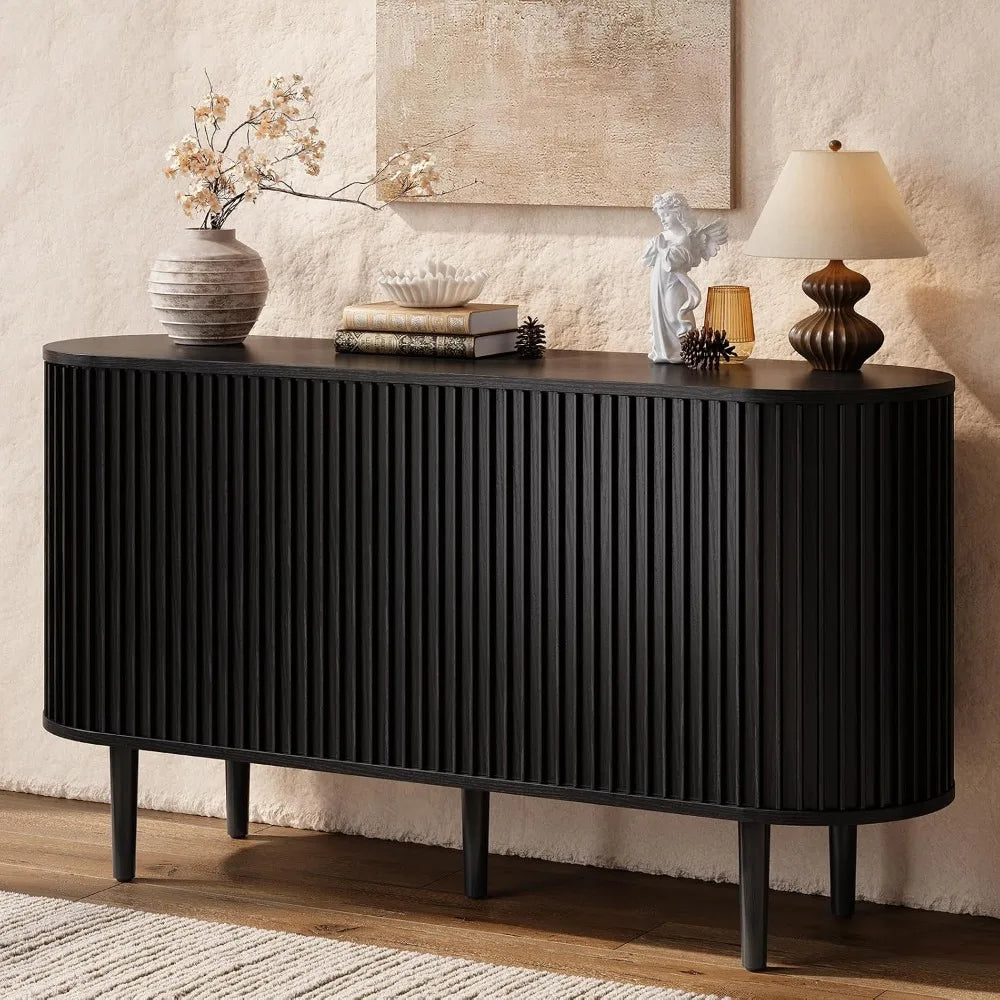 Mid-Century Modern Buffet Sideboard with Sliding Doors
