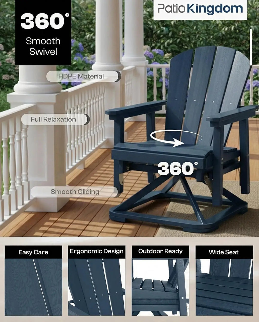 Swivel Adirondack Outdoor Chair Weather Resistant