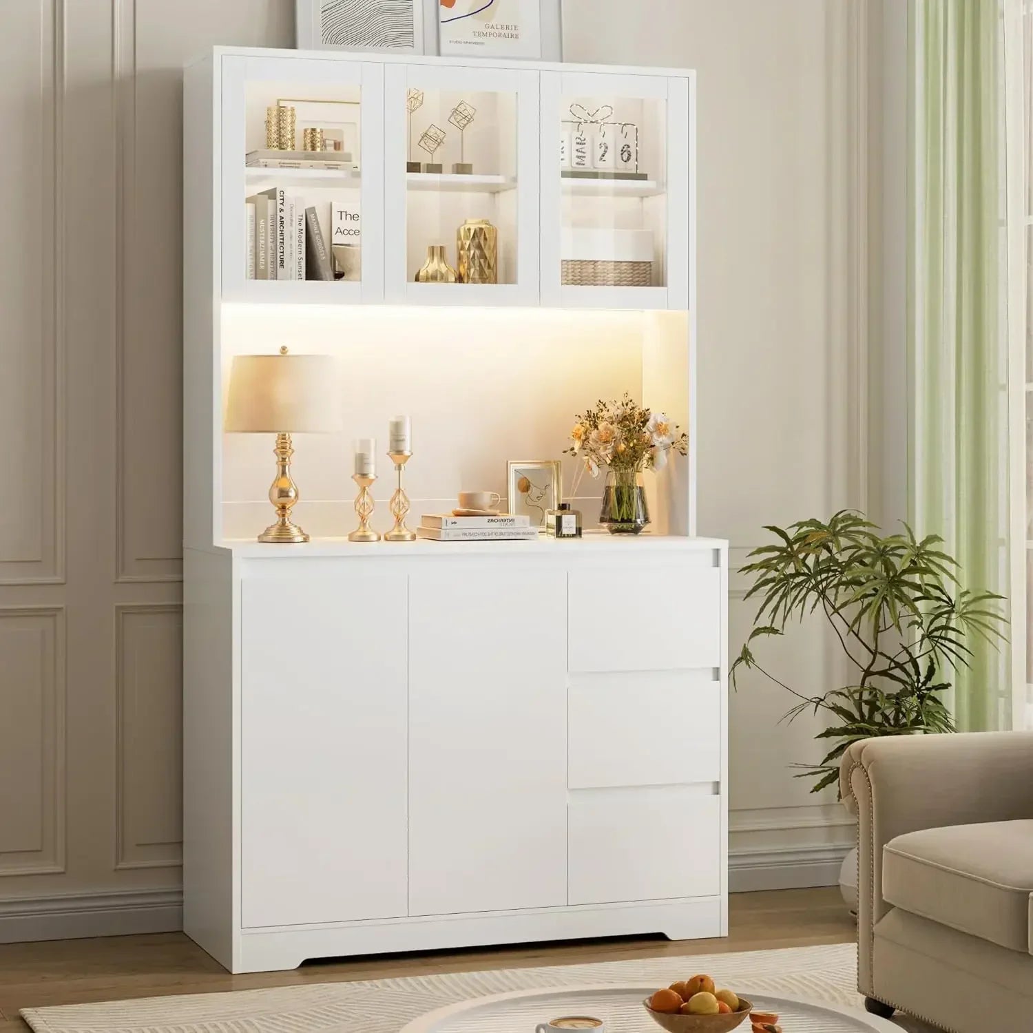 Kitchen Cabinet,LED Lights and Charging Station
