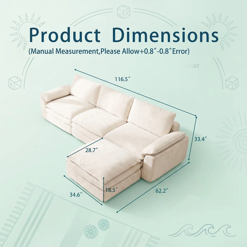 Summer Fresh Cream Style Modular Block Sofa