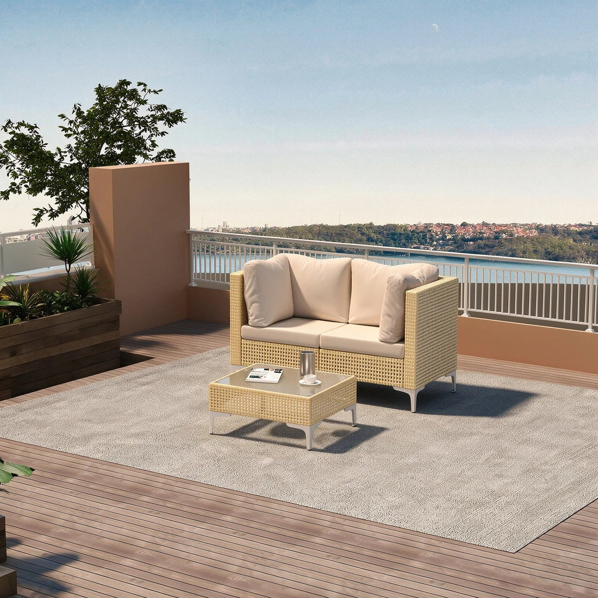 3 Piece Patio Set Sectional Garden Sofa with Cushions Brown Wicker