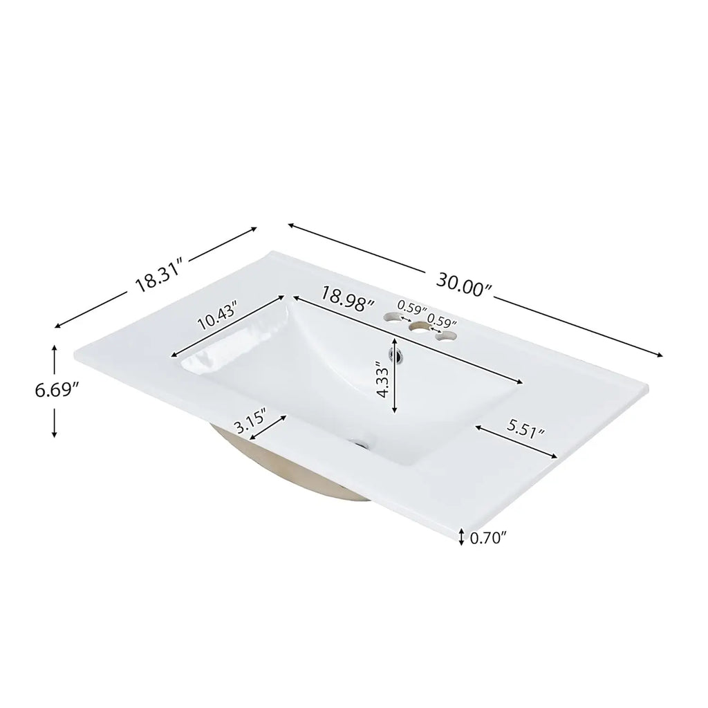 30" Bathroom Vanity Ceramic Sink Modern Freestanding Storage