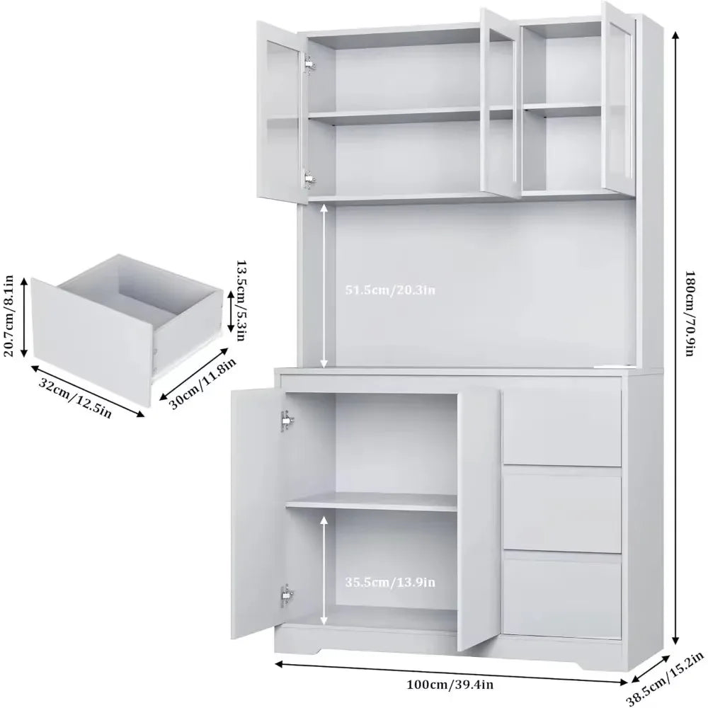 Kitchen Cabinet,LED Lights and Charging Station