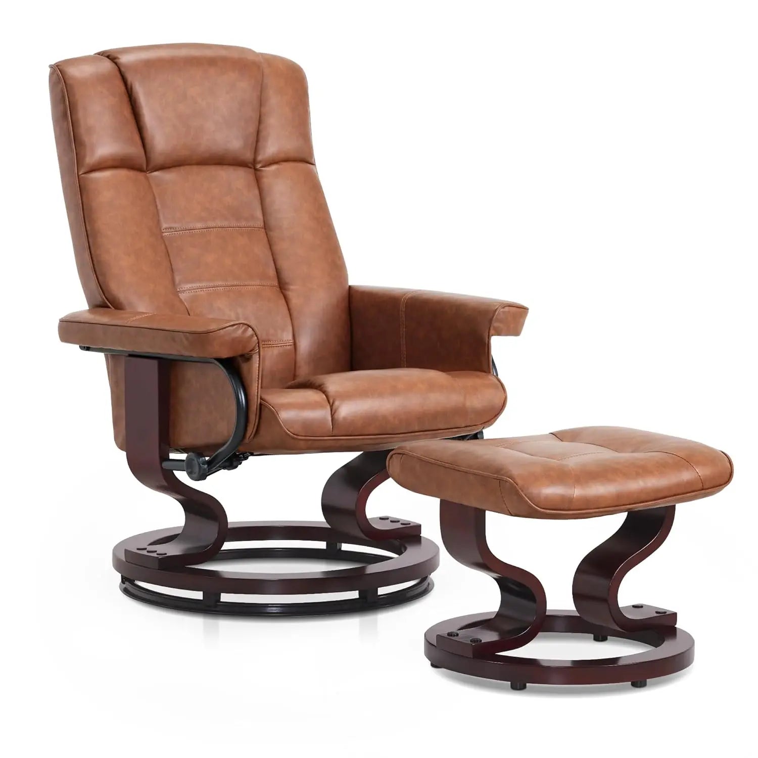 Faux Leather Chair Set, Manual Swivel Recliner with Ottoman