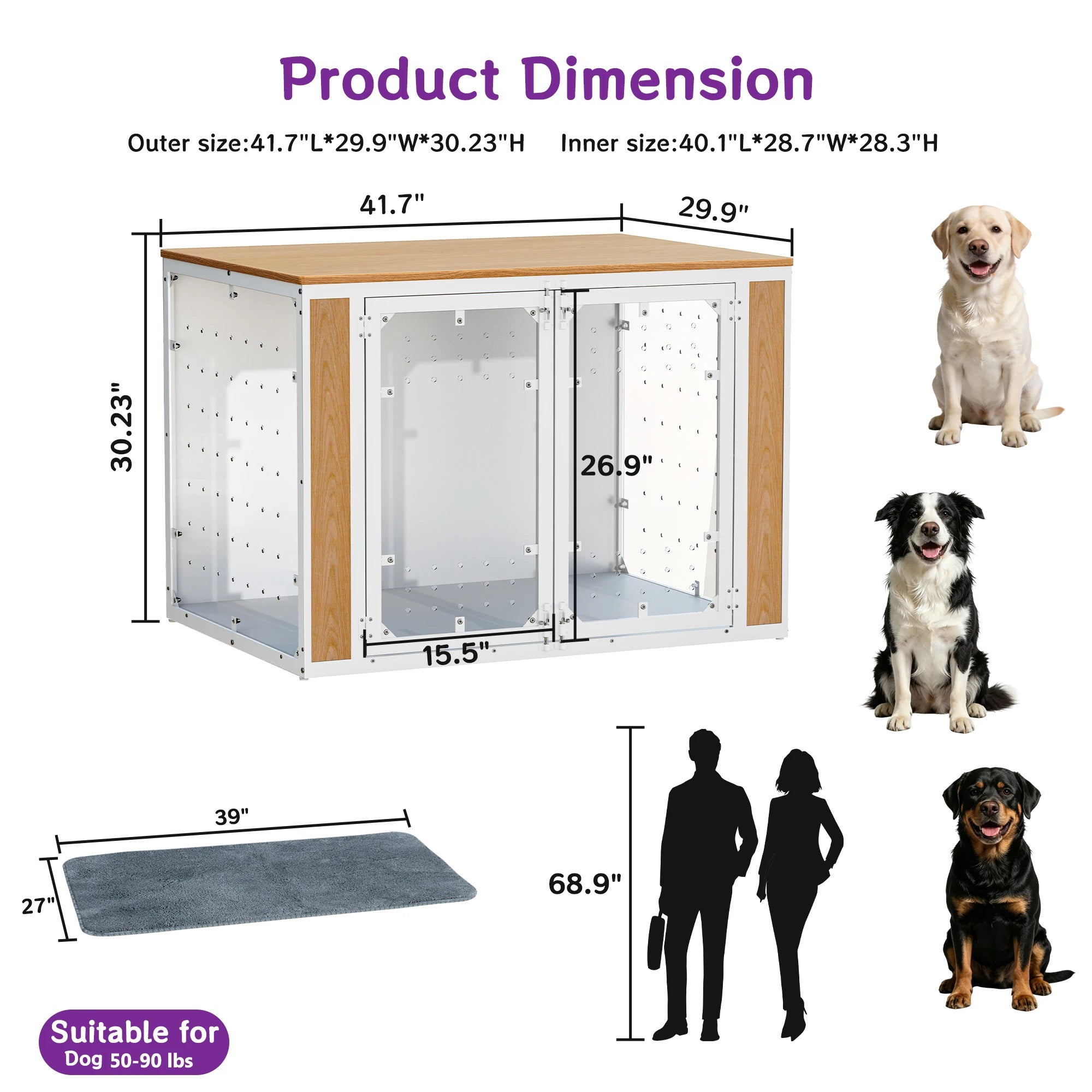 Modern Acrylic Dog Crate Furniture with Wood Top