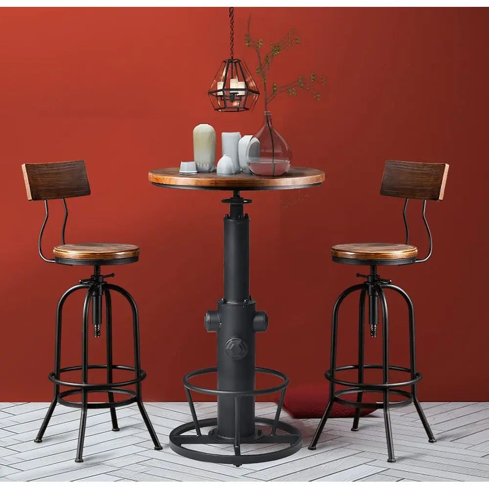 Adjustable Height Swivel Round Wooden Kitchen Bar Table,