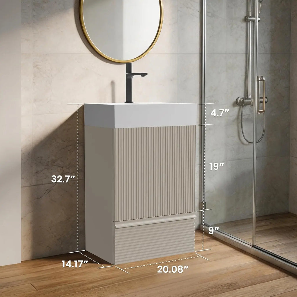 20 in Bathroom Vanity Ceramic Sink Freestanding Cabinet