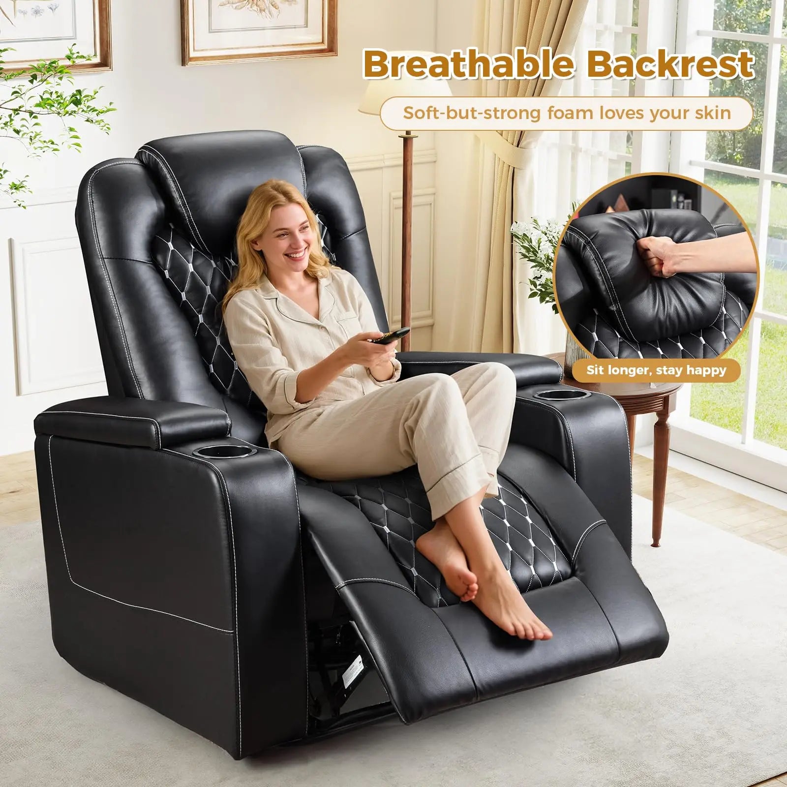 Electric Power Recliner Chair with USB Ports and Cup Holders