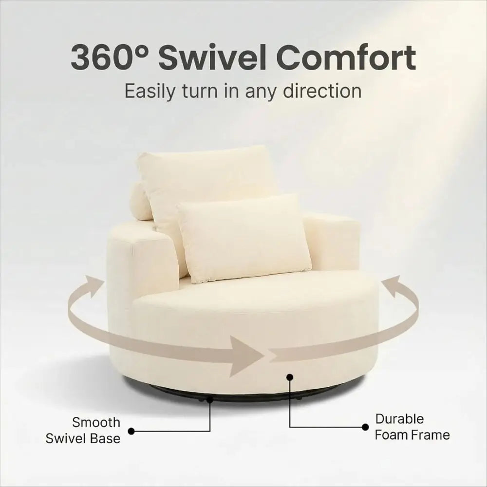 Oversized Swivel Barrel Chair, Chenille Upholstered,