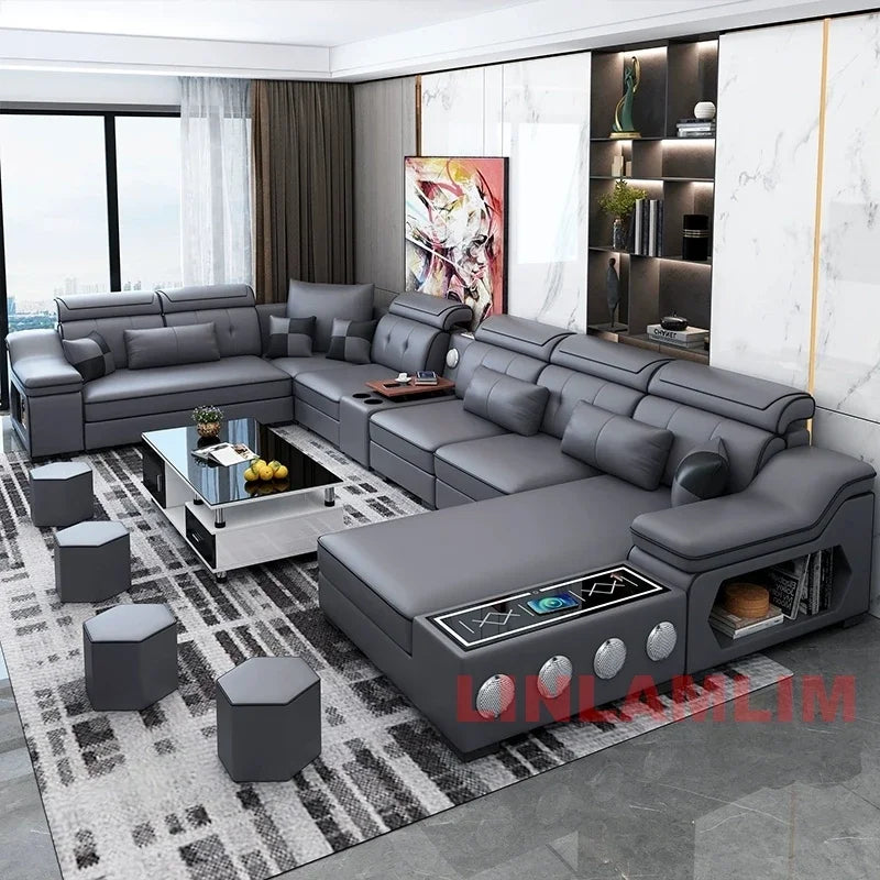 Modern Scientific Cloth Sectional Sofa Set with Chaise Lounge