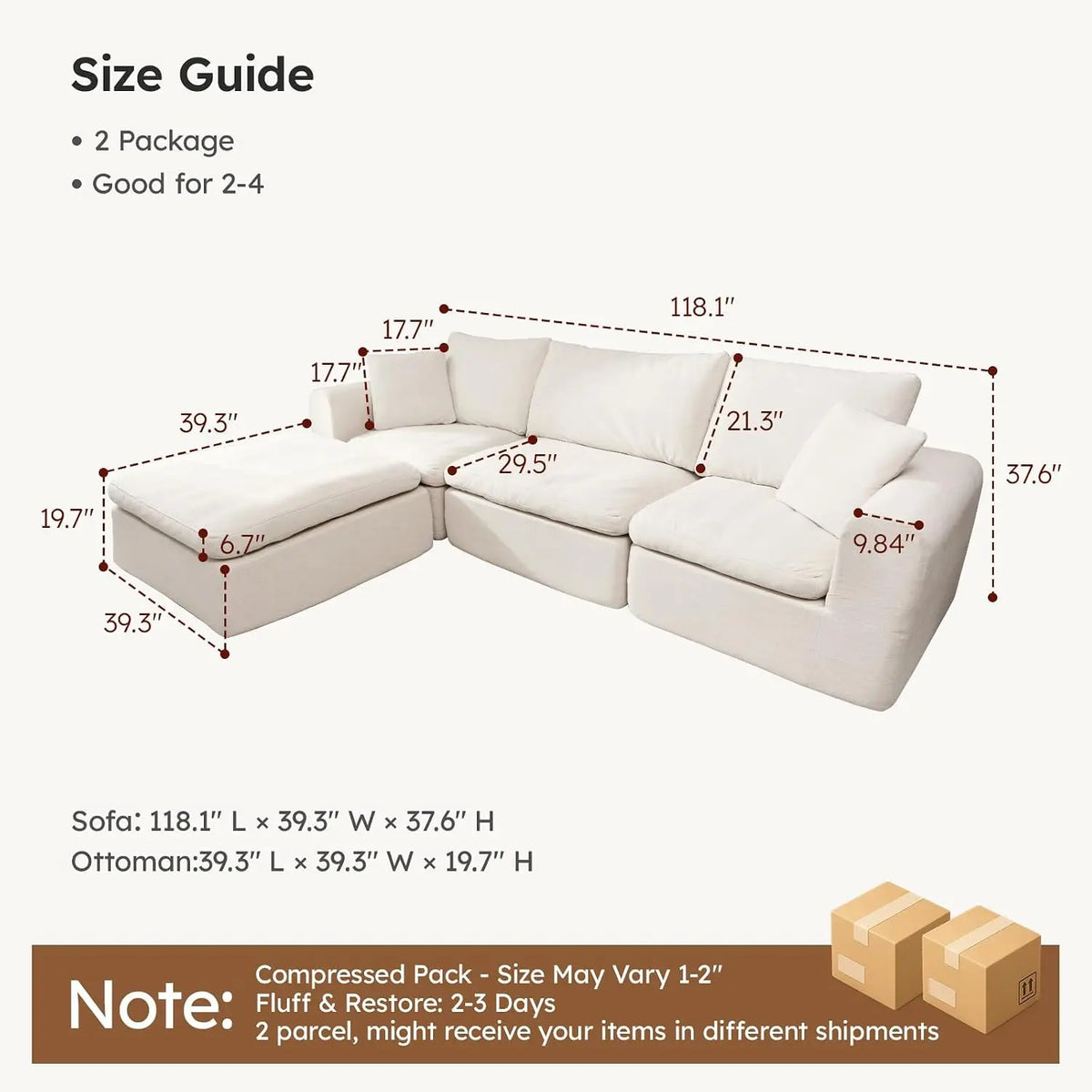 Modular Cloud Sectional Sofa, High Back Pillows