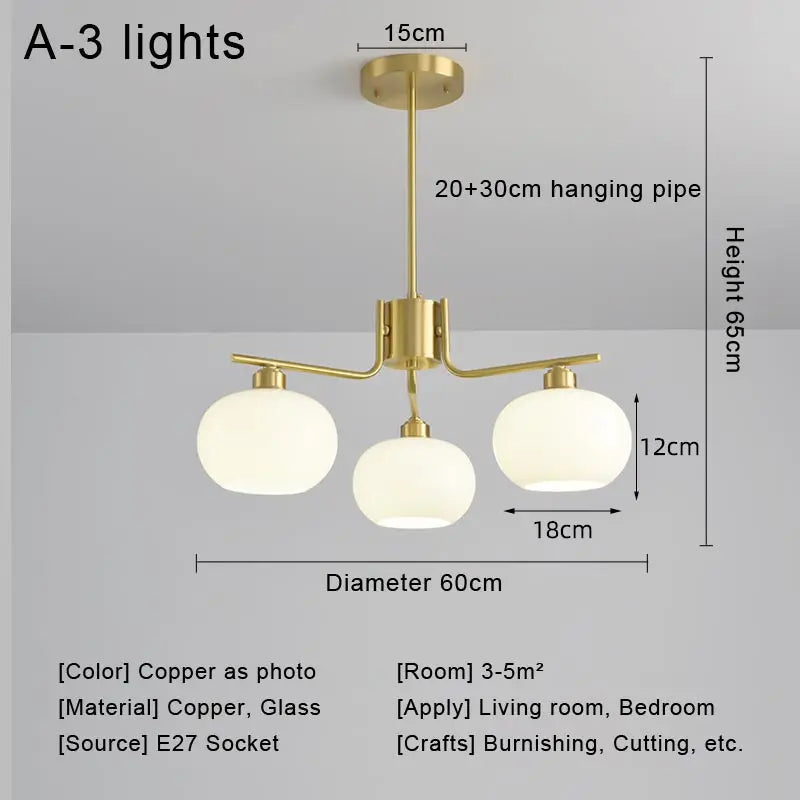 Modern Real Copper Glass Ball Ceiling Chandelier