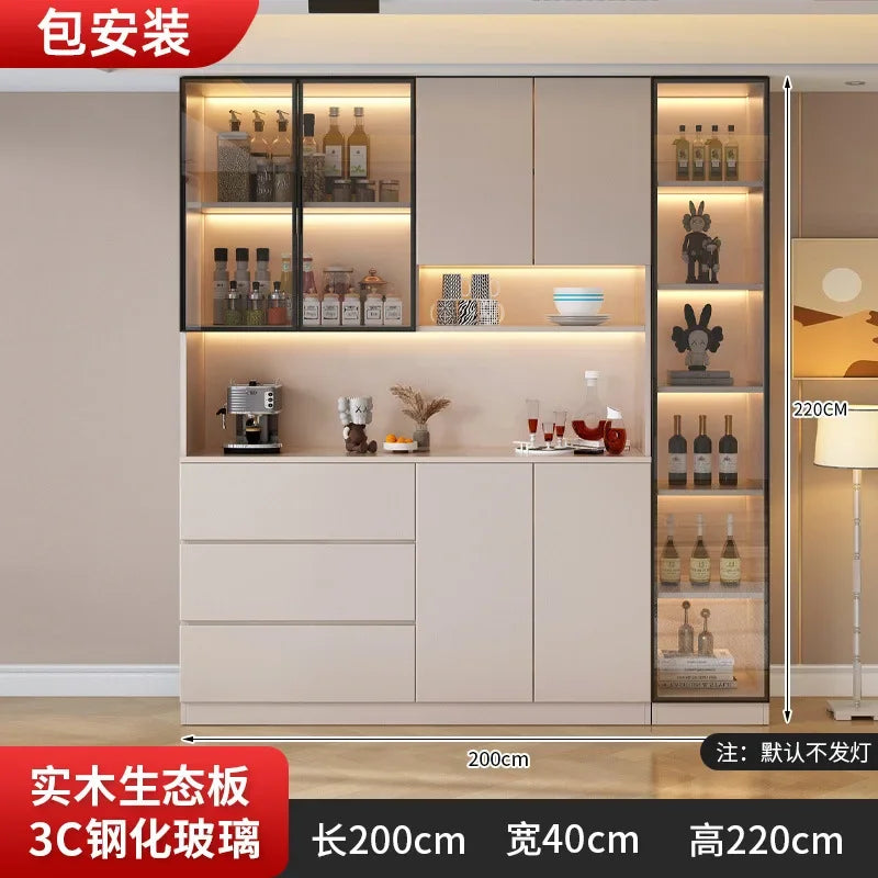 Kitchen Cabinet Sideboards Tall Cabinet with Glass Doors and Drawer Wine Cabinet Pantry Hunch with Shelves Kitchen Island