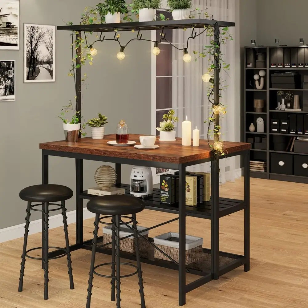 42 Kitchen Island with Storage, Seating, and 3-Tier Baker's Rack for Dining and Living Spaces