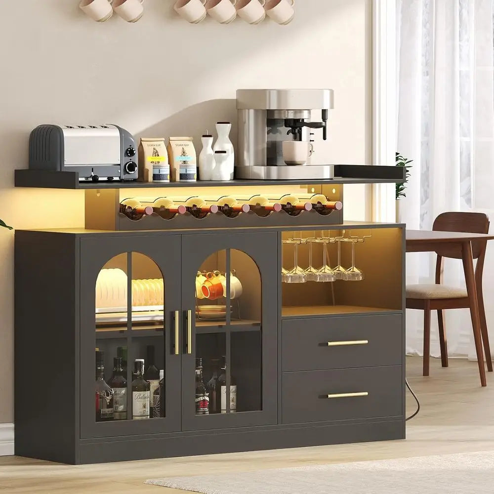 LED-Illuminated Wine Bar Cabinet
