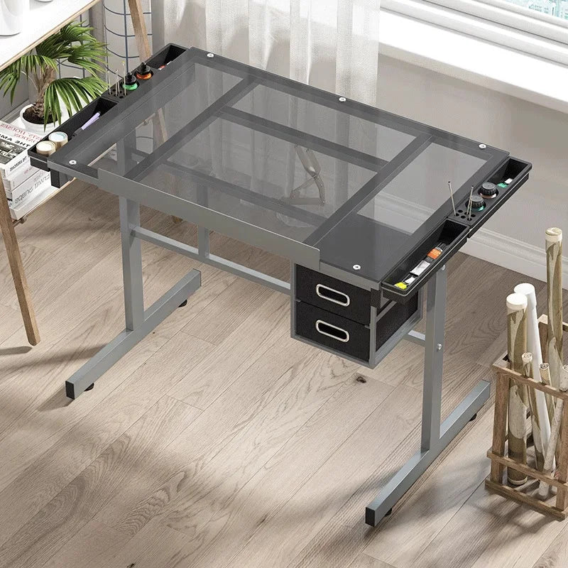 Glass Drawing Table Artist's Desk for Painting, Calligraphy, and Designer Workstation