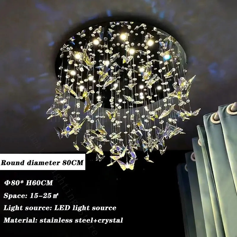 Crystal Multi-Head Long Chandelier