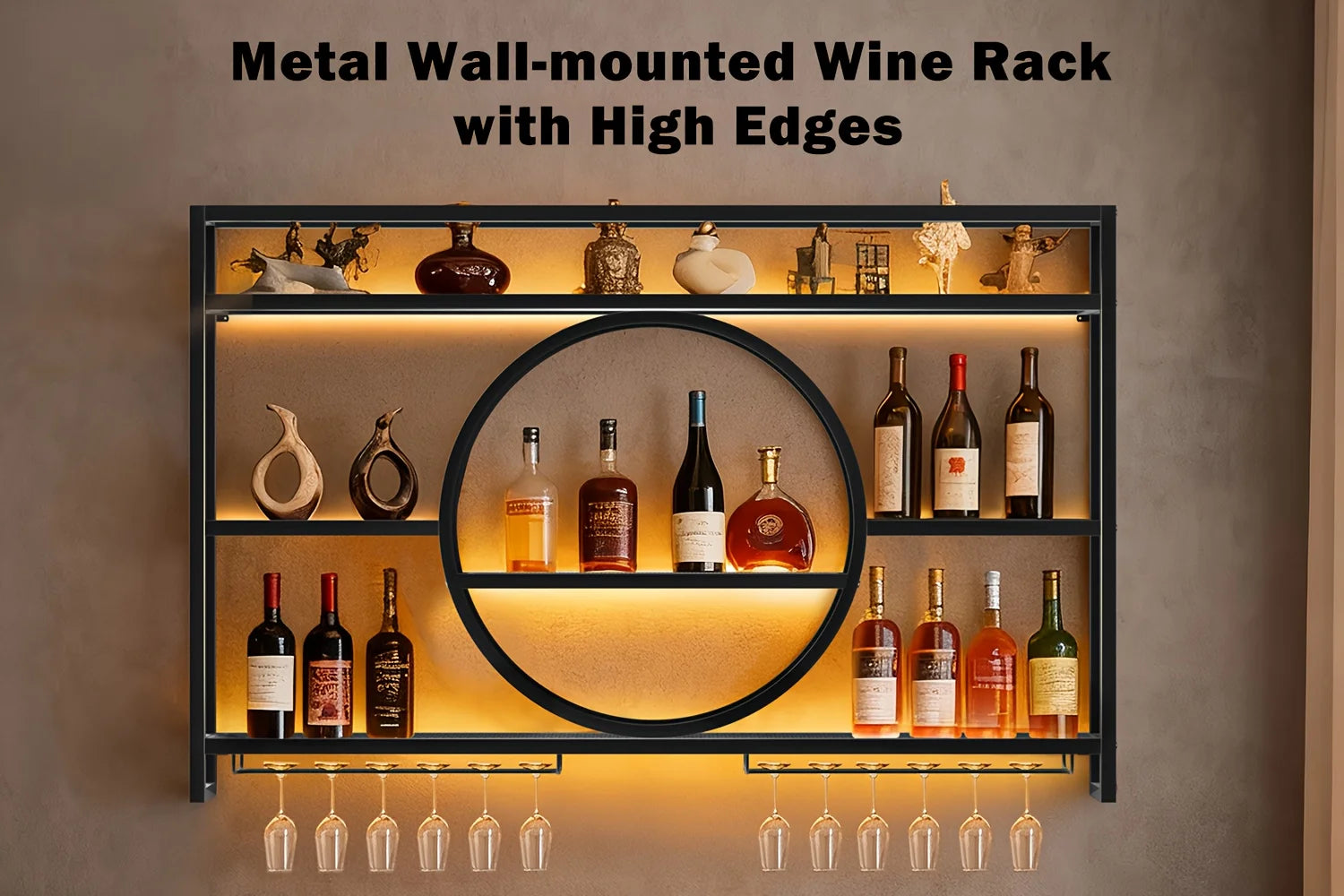 Wall-Mounted Metal Wine Rack & Bar Shelf