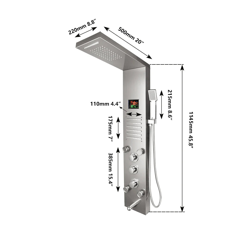 Black LED Shower Panel Set Bathroom Rainfall Shower Column
