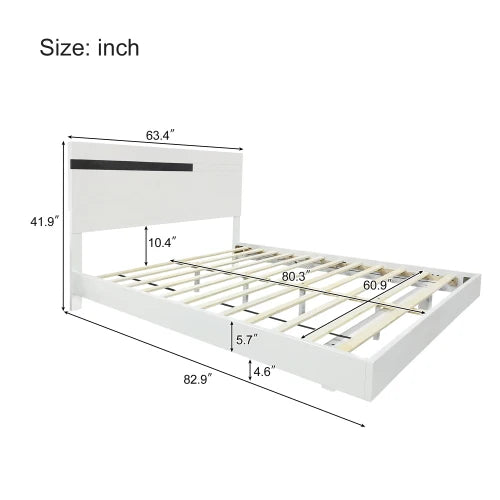 Modern 3-Piece Bedroom Set Floating Bed Frame Queen Size LED Light & 2 Nightstands, White