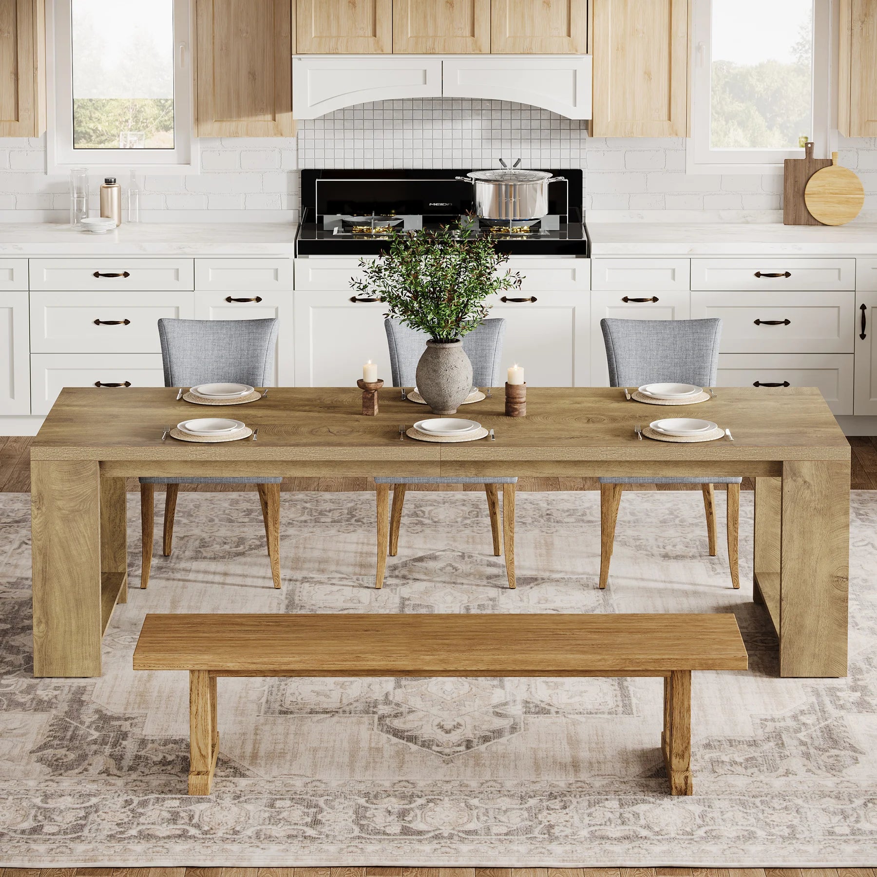 86.61-Inch Modern Narrow Long Dining Table for 6-8 People