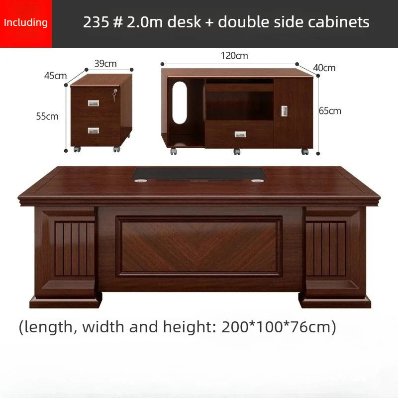 Executive Office Desk Solid Wood Manager Desk with Side Cabinet