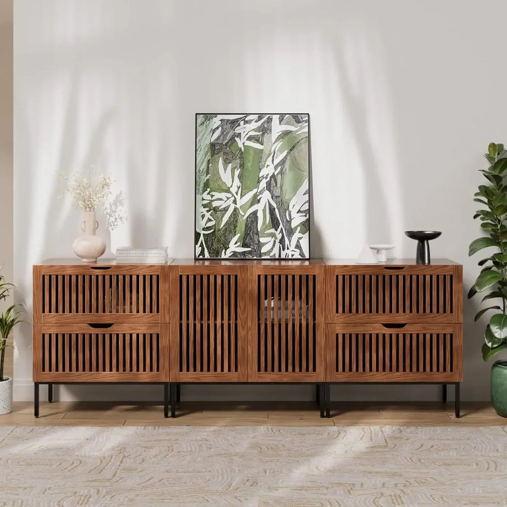 ,87" Farmhouse Buffet Cabinet with Metal Base