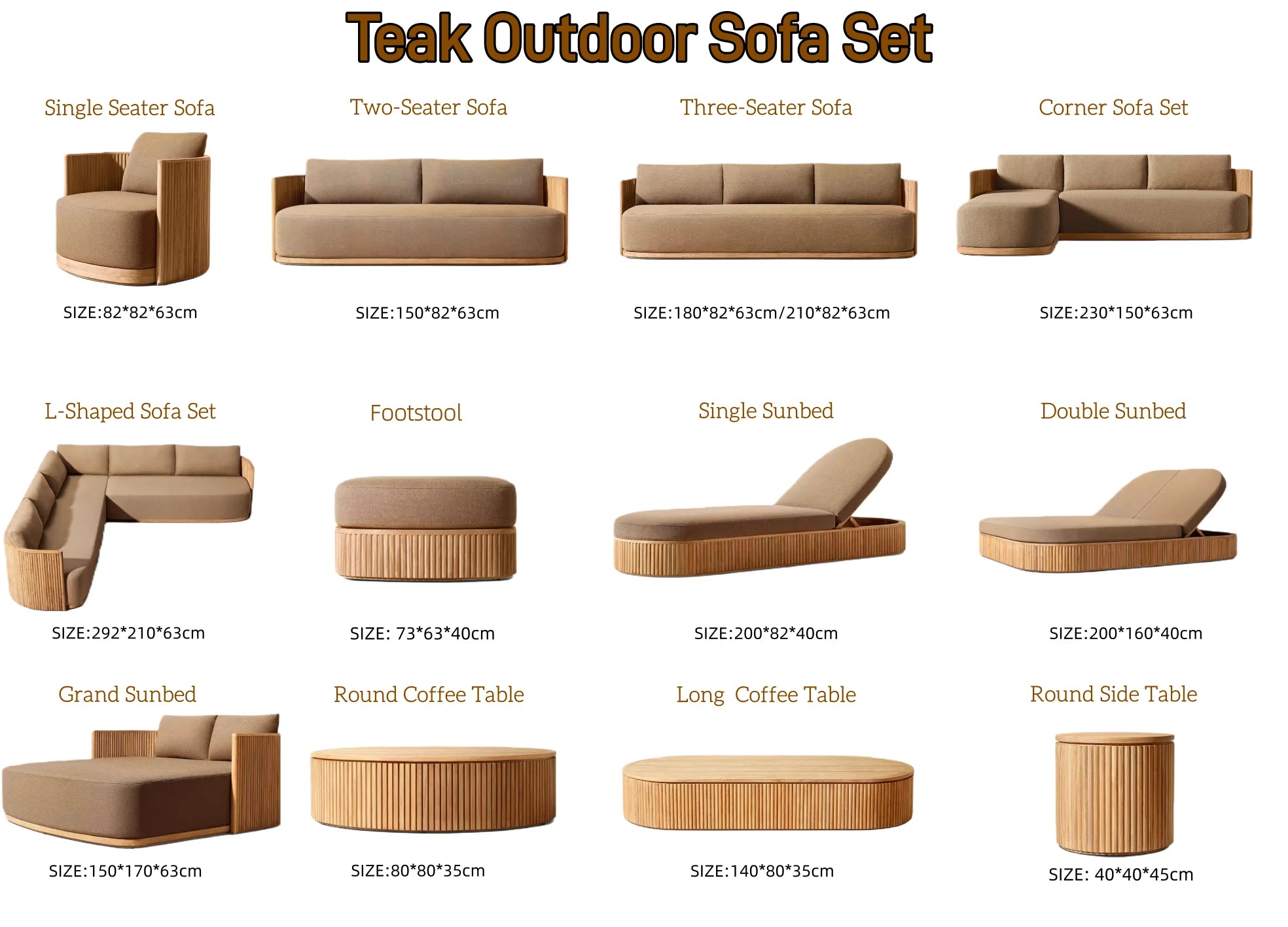 Custom garden patio teak sectional sofa set