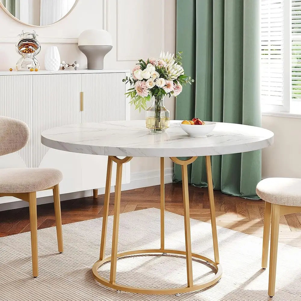 Wooden & Marble Round Dining Table