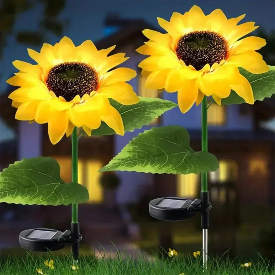 1PC 1/3 Heads Sunflower Solar LED Lights,Warm White Atmosphere Outdoor Decoration
