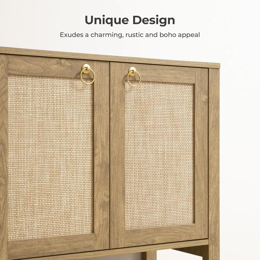 Rattan Sideboard Buffet Cabinet with Open Storage