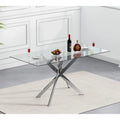 Modern Tempered Glass Dining Table for 4-6, Silver Metal Legs, Suitable for Home Kitchen