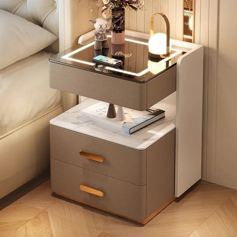 Smart bedside table with sensor light fingerprint lock Bluetooth speaker USB interface
