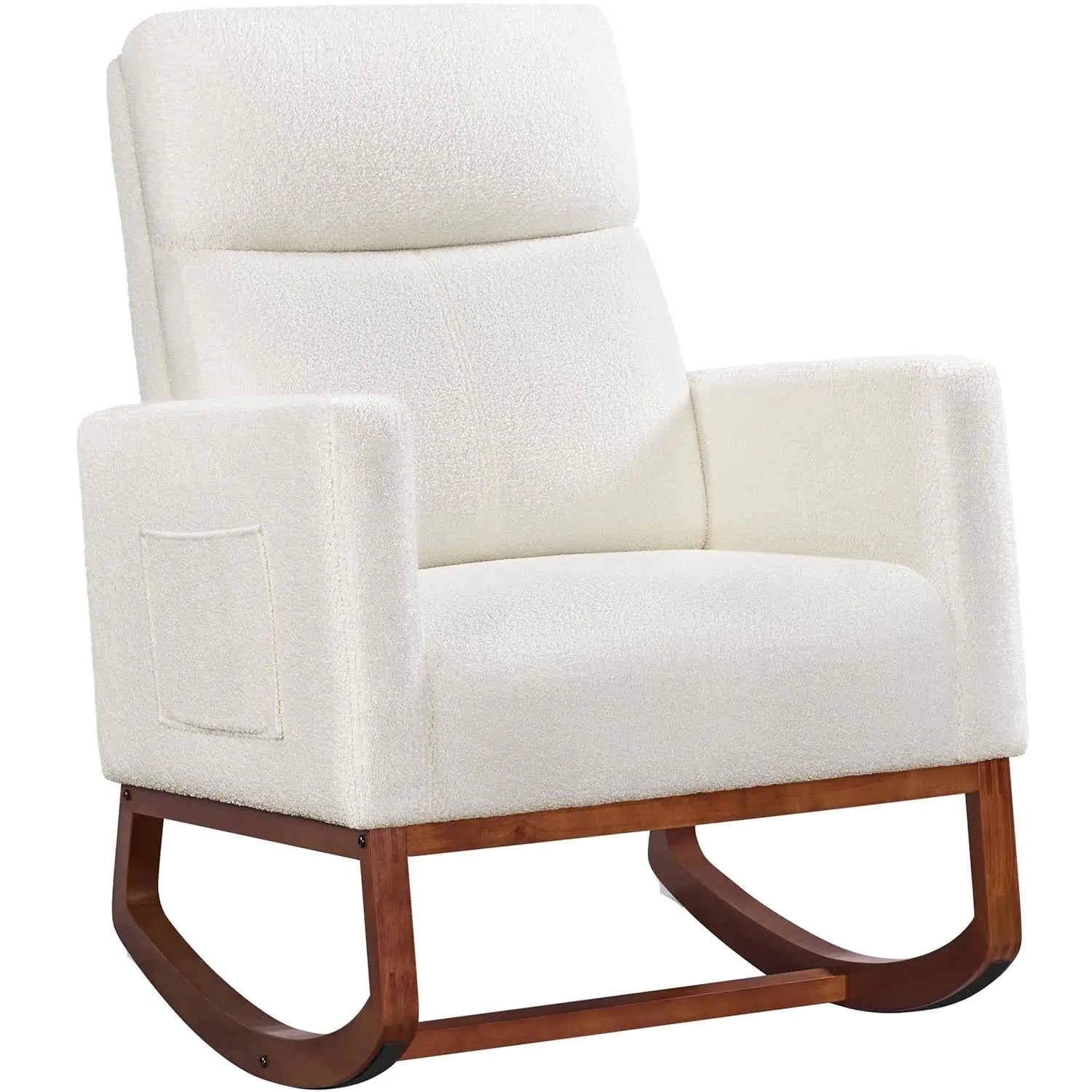 Leather Rocking Chair High Back Side Pocket Wood Legs