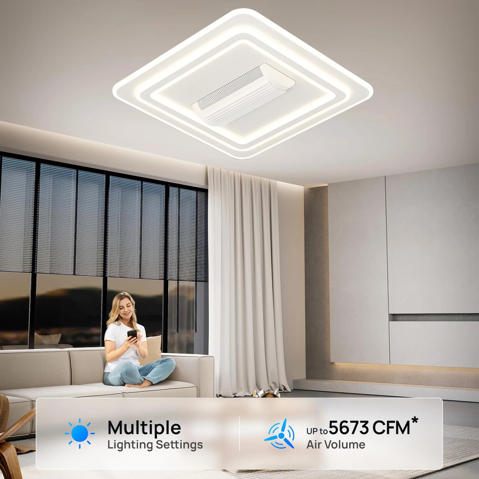 Bladeless ceiling fan with light remote control