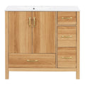 Wood Bathroom Vanity with Solid Wood Frame, 2 Soft Close Doors, 4Soft Close Drawers,
