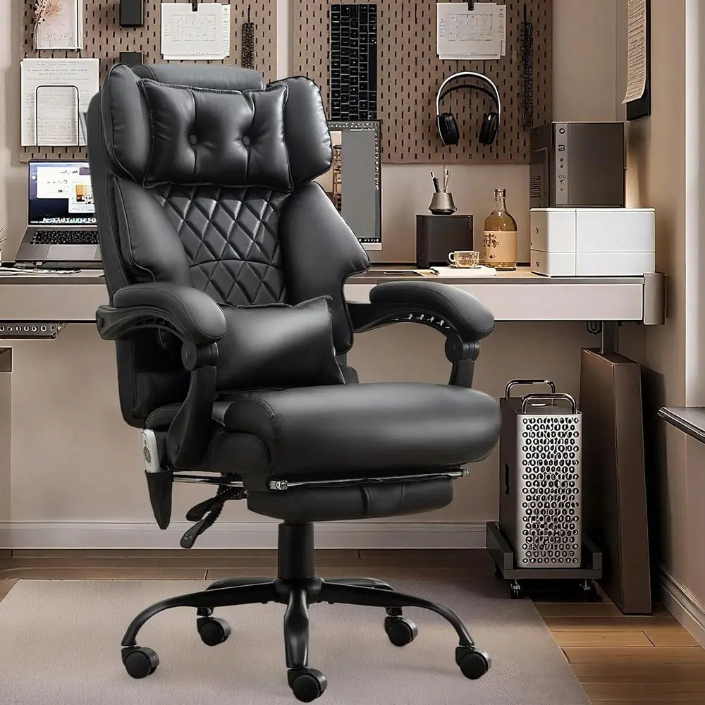 Ergonomic Vibration & Heat Massage Office Chair, 6 Points, 500 lbs Capacity, Dual-Use Pillow, Suitable for Home & Office, Black
