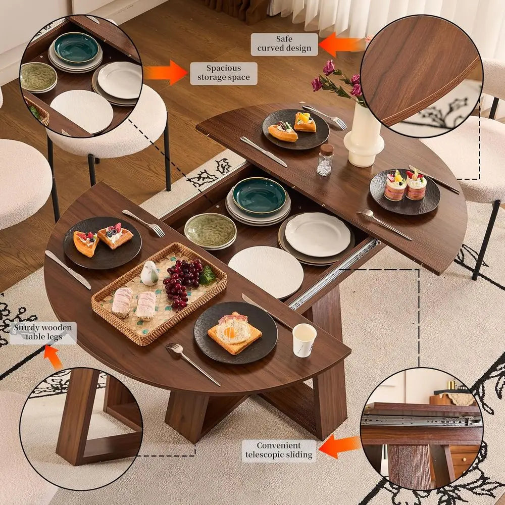 Space-Saving Extendable Round Kitchen Dining Table