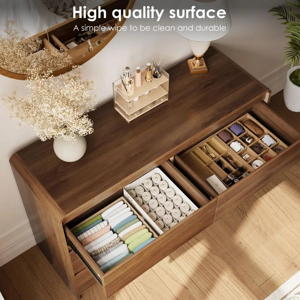 6 Drawer Dresser, 47 Wide Walnut Dresser Chest of Drawers