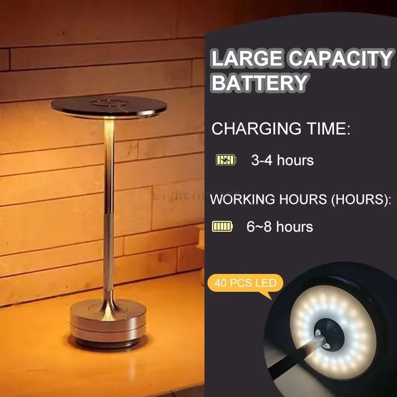 Metal LED Touch Table Lamp Portable Cordless Bedside Light