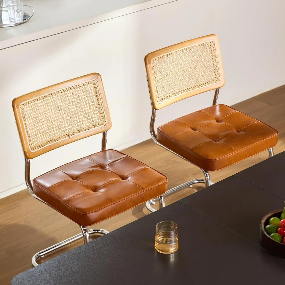Faux Leather Rattan Dining Chairs 4