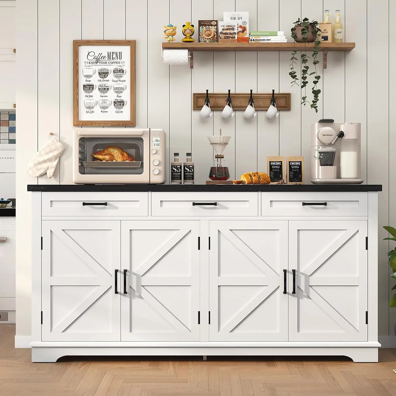 Large Buffet Cabinet with 4 Doors 3 Drawers