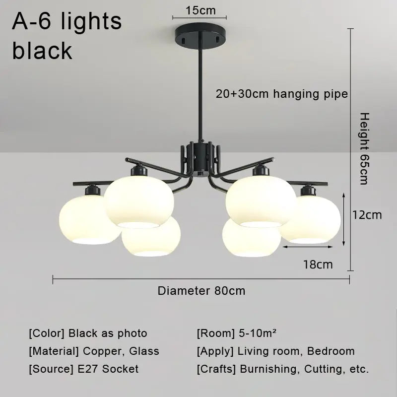 Modern Real Copper Glass Ball Ceiling Chandelier