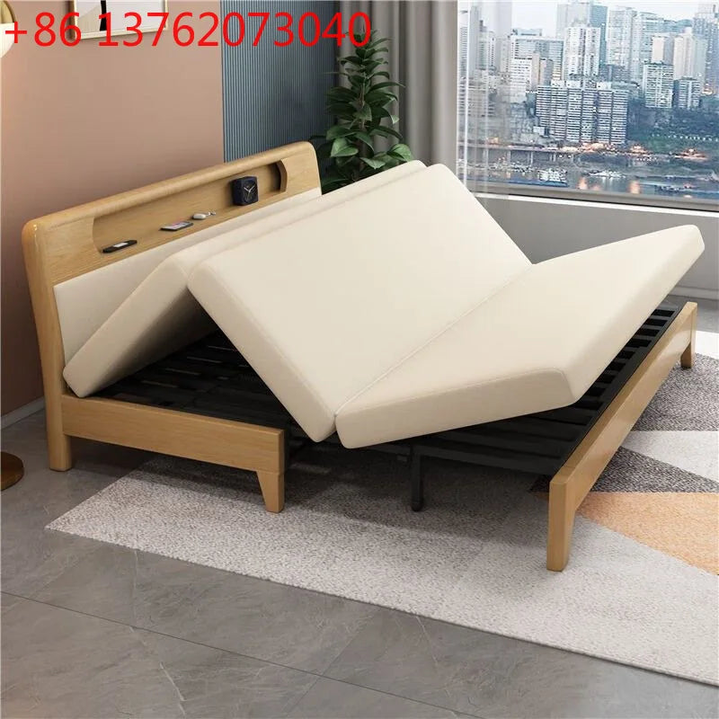 Solid wood sofa bed foldable push-pull sitting and sleeping