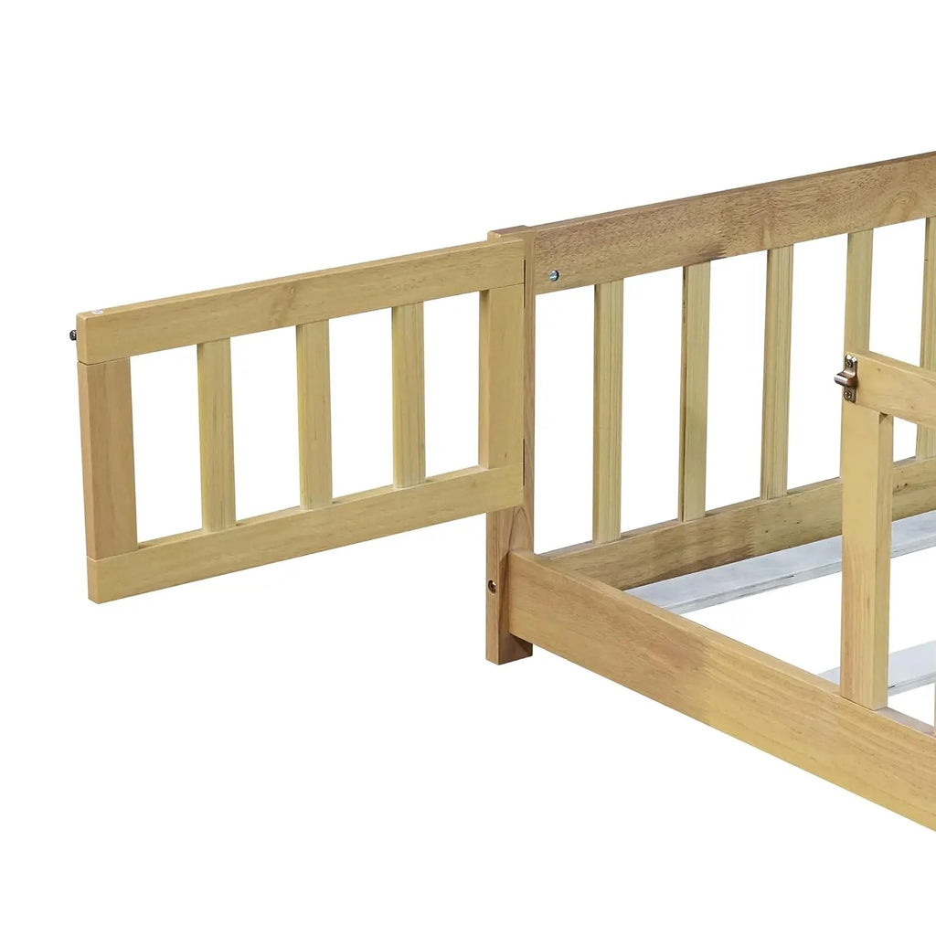 Full Size Montessori Floor Bed Frame with Rails & Door